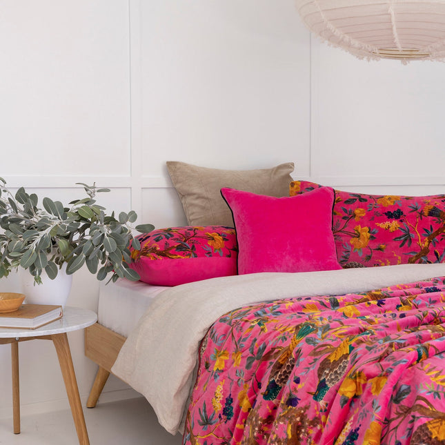 Velvet Frida Kantha Quilt Cotton Quilt Patchwork Quilt Handamade Red Velvet Floral Quilt Comforter Bedspread Blanket - Birds of Paradise - King