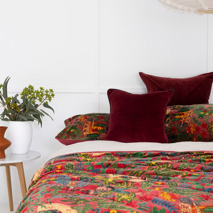 Velvet Frida Kantha Quilt Cotton Quilt Patchwork Quilt Handamade Floral Quilt Comforter Bedspread Blanket - Frida Red - Double