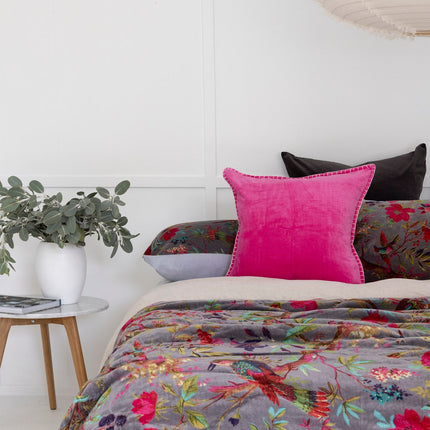 Velvet Frida Kantha Quilt Cotton Quilt Patchwork Quilt Handamade Floral Quilt Comforter Bedspread Blanket -Bird of Paradise Grey - King