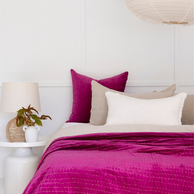 Boho Cotton Velvet Kantha Quilt Indian Quilt Block Print Quilt Bedspread Bohemian Boho Cotton Throw Quilt Handmade Gift - PINK