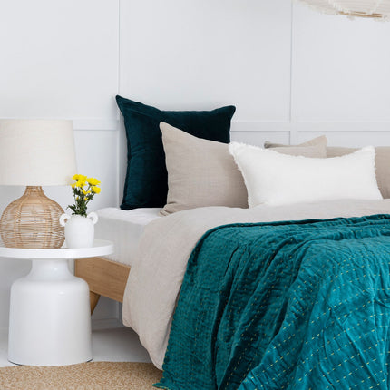 Boho Cotton Velvet Kantha Quilt Indian Quilt Block Print Quilt Bedspread Bohemian Boho Cotton Throw Quilt Handmade Gift - DARK GREEN