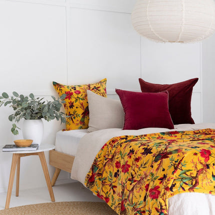 Mexican Painter Velvet Throw, Frida Floral Decorative Throw, Mexican Painter Art Garden Country Mexico Muertes Throw Cotton Velvet Throw