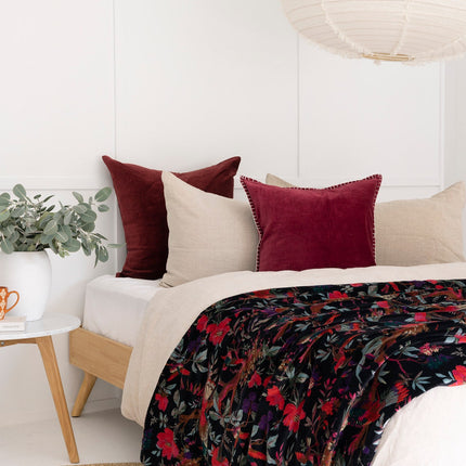 Mexican Painter Velvet Throw, Frida Floral Decorative Throw, Mexican Painter Art Garden Country Mexico Muertes Throw Cotton Velvet Throw