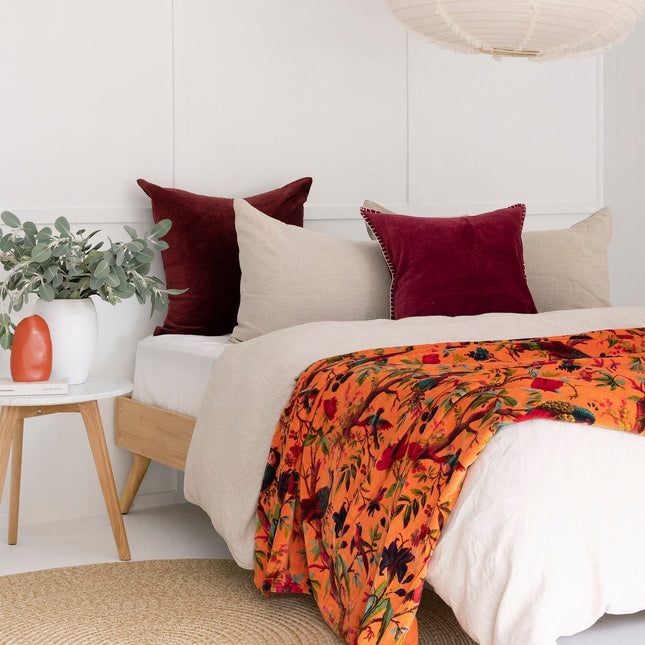 Mexican Painter Velvet Throw, Frida Floral Decorative Throw, Mexican Painter Art Garden Country Mexico Muertes Throw Cotton Velvet Throw