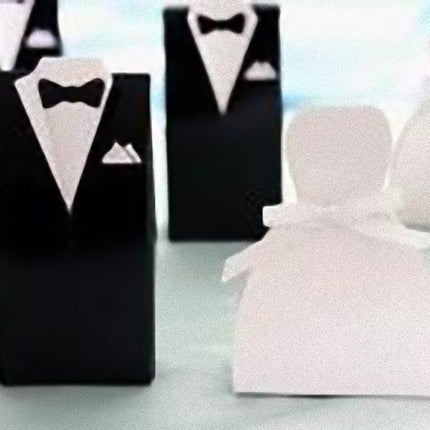 10 Pack of 5 Bride Gown and 5 Groom Tux Wedding Bridal Bomboniere Favor Candy Choc Almond Box - NW