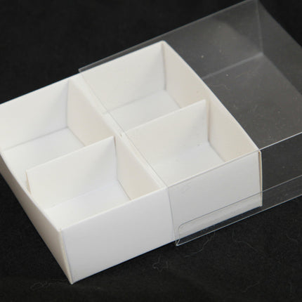 10 Pack of White Card Chocolate Sweet Soap Product Reatail Gift Box - 4 Bay Compartments - Clear Slide On Lid - 8x8x3cm