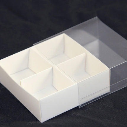 10 Pack of White Card Chocolate Sweet Soap Product Reatail Gift Box - 4 Bay Compartments - Clear Slide On Lid - 8x8x3cm