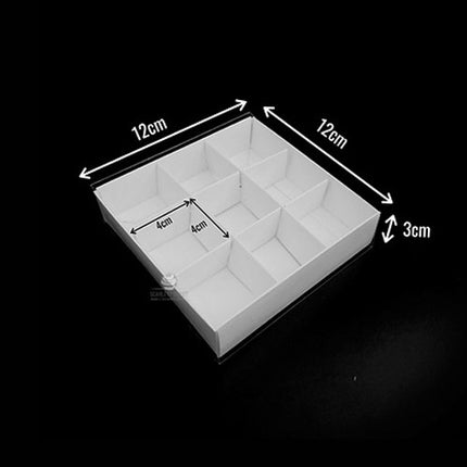 10 Pack of White Card Chocolate Sweet Soap Product Reatail Gift Box - 9 bay 4x4x3cm Compartments  - Clear Slide On Lid - 12x12x3cm