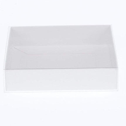 10 Pack of 15cm Square Invitation Coaster Favor Function product Presentation Cookie Biscuit Patisserie Gift Box - 4cm deep - White Card with Clear Slide On PVC Lid