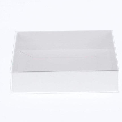 10 Pack of 8cm Square Wedding Invitation Coaster Favor Function product Presentation Cookie Biscuit Patisserie Gift Box - 2cm deep - White Card with Clear Slide On PVC Lid