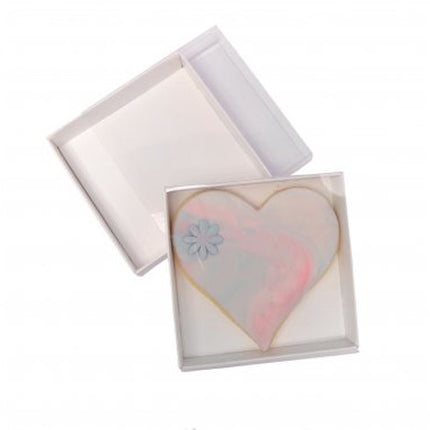 10 Pack of 8cm Square Wedding Invitation Coaster Favor Function product Presentation Cookie Biscuit Patisserie Gift Box - 2cm deep - White Card with Clear Slide On PVC Lid