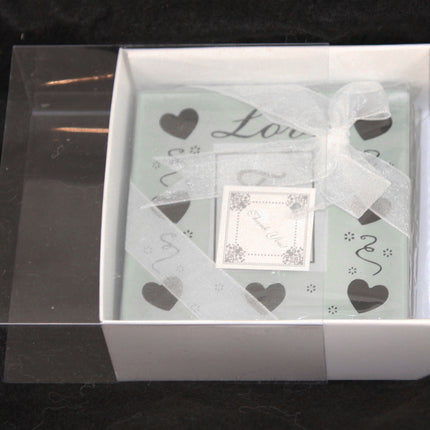 10 Pack of 8cm Square Wedding Invitation Coaster Favor Function product Presentation Cookie Biscuit Patisserie Gift Box - 2cm deep - White Card with Clear Slide On PVC Lid