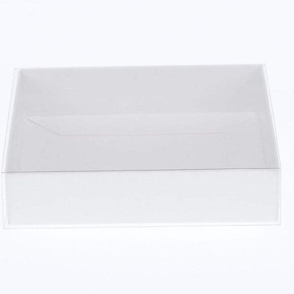 10 Pack of White Card Box - Clear Slide On Lid - 17 x 25 x 5cm -  Large Beauty Product Gift Giving Hamper Tray Merch Fashion Cake Sweets Xmas