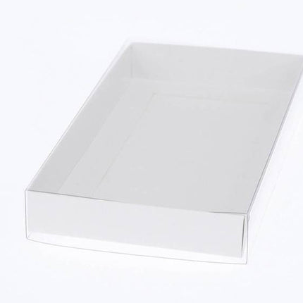 10 Pack of White Card Box - Clear Slide On Lid - 17 x 25 x 5cm -  Large Beauty Product Gift Giving Hamper Tray Merch Fashion Cake Sweets Xmas