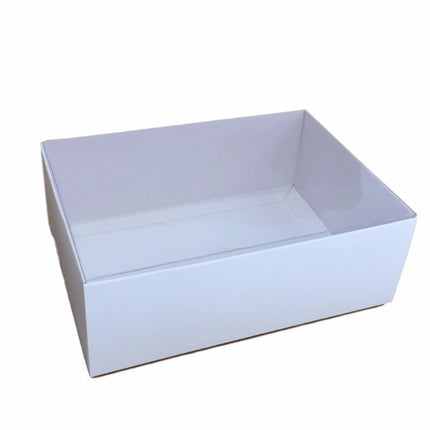 10 Pack of White Card Box - Clear Slide On Lid - 17 x 25 x 5cm -  Large Beauty Product Gift Giving Hamper Tray Merch Fashion Cake Sweets Xmas