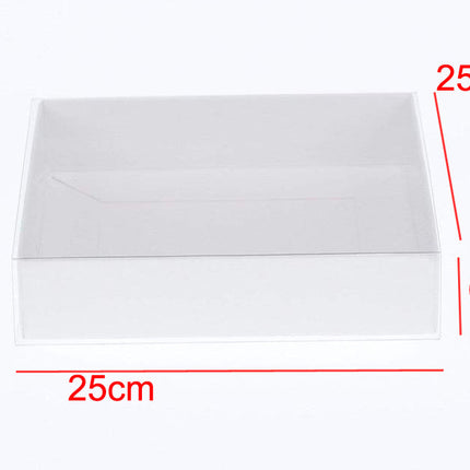 10 Pack of White Card Box - Clear Slide On Lid - 25 x 25 x 6cm - Large Beauty Product Gift Giving Hamper Tray Merch Fashion Cake Sweets Xmas