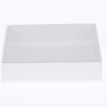 10 Pack of White Card Box - Clear Slide On Lid - 30 x 20 x 8cm -  Large Beauty Product Gift Giving Hamper Tray Merch Fashion Cake Sweets Xmas