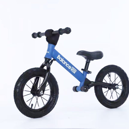Bike Plus Kids Balance Bike Training Aluminium - Blue with Suspension - 12" Rubber Tyres - Foot Pegs -Ride On No Pedal Push