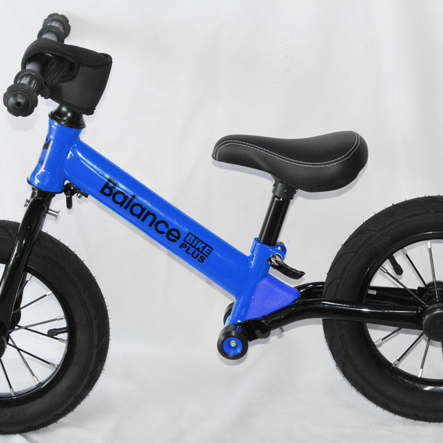 Bike Plus Kids Balance Bike Training Aluminium - Blue with Suspension - 12" Rubber Tyres - Foot Pegs -Ride On No Pedal Push