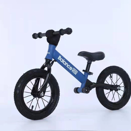 Bike Plus Kids Balance Bike Training Aluminium - Blue with Suspension - 12" Rubber Tyres - Foot Pegs -Ride On No Pedal Push