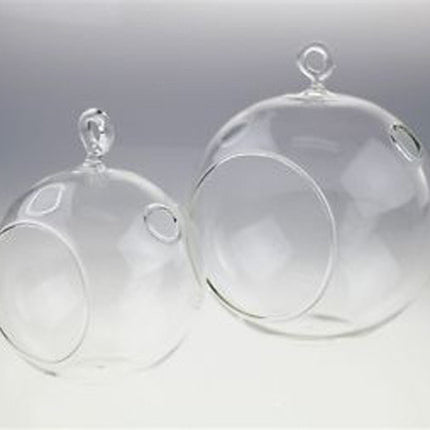 4 x Hanging Clear Glass Ball Tealight Candle Holder  - 10cm Diameter / High - Wedding Globe Decoration Terrarium Succulent Plant Mini Garden Holder Decor Craft Gift