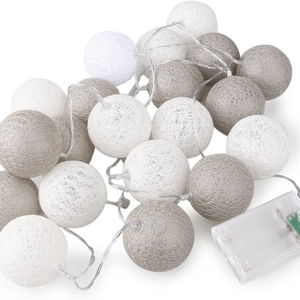 1 Set of 20 LED Grey White 5cm Cotton Ball Battery Powered String Lights Gift Home Wedding Party Bedroom Decoration Outdoor Indoor Table Centrepiece