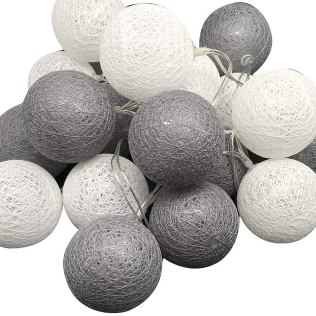 1 Set of 20 LED Grey White 5cm Cotton Ball Battery Powered String Lights Gift Home Wedding Party Bedroom Decoration Outdoor Indoor Table Centrepiece