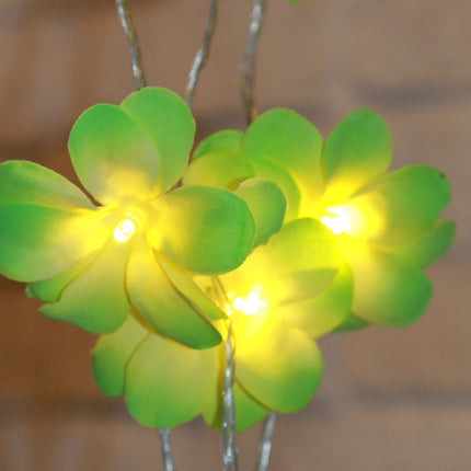 1 Set of 20 LED Green Frangipani Flower Battery String Lights Christmas Gift Home Wedding Party Decoration Outdoor Table Garland Wreath