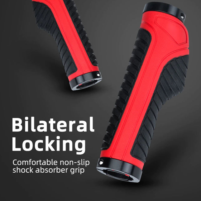 Bicycle Grips MTB Road Bike Double Lock Rubber Handlebar Grips Anti-Slip Rock Bros BLACK