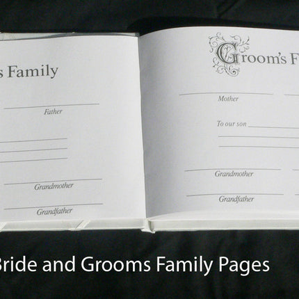 White Wedding Guest Book Register with Silver Pen Matching Stand Set 36 Lined Pages - Ivory Sach Ribbon Cover