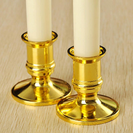3 Pack Taper Stick White Battery Candle - Natural Flame Light Colour No Flicker - Gold Stand Base