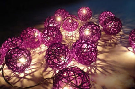 1 Set of 20 LED Cassis Purple 5cm Rattan Cane Ball Battery Powered String Lights Christmas Gift Home Wedding Party Bedroom Decoration Table Centrepiece