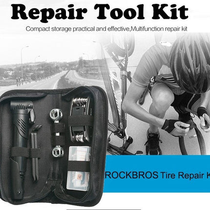 14pcs Bicycle Repair Tool Kit Bag Strap to Frame - ROCKBROS Pump Hex Wrench Patch for Bike Tyre Tools