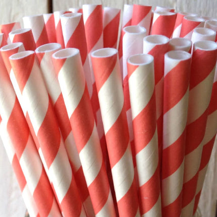 50 Pack Red White Drinking Straws Biodegradable Eco Paper Birthday Party Event Bistro Bar Cafe Take Away