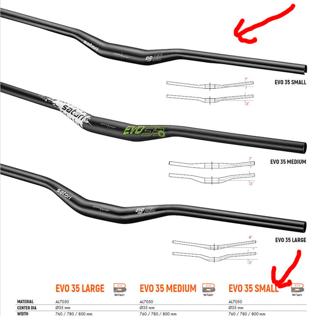 Satori EVO 35 Small - 355mm Rise Handlebar - Black MTB Trekking Universal 780mm Long