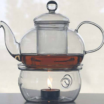 1 Set of Gongfu Chinese Ceremony Tea Set - 6 Glass cups with Infuser and Tealight Candle Pot Warmer