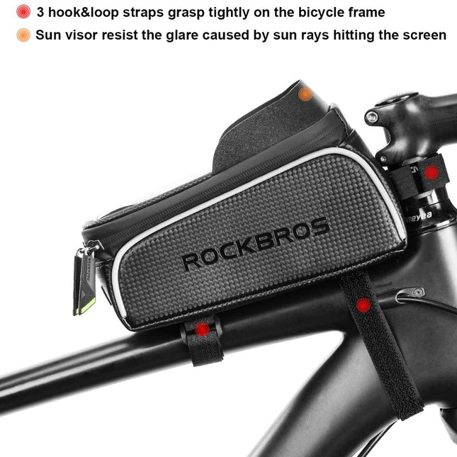 Top Tube Bike Bag With Phone Case Holder Plastic Cover for MTB Mountain Road Commuter Ebike Tourer or Scooter Rockbros