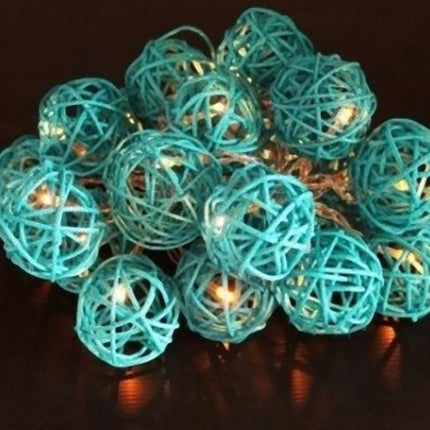 1 Set of 20 LED Turquoise 5cm Rattan Cane Ball Battery Powered String Lights Christmas Gift Home Wedding Party Bedroom Decoration Table Centrepiece