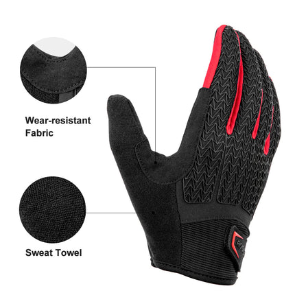 Full Finger MTB Gloves Medium Sizefor Mountain Road Bike Breathable Red Rockbros Unisex Device Friendly Finger Material Anti Slip