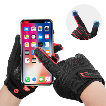 Full Finger MTB Gloves Medium Sizefor Mountain Road Bike Breathable Red Rockbros Unisex Device Friendly Finger Material Anti Slip