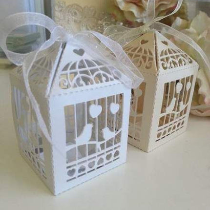 White Dove Bird Heart Wedding Bomboniere Favor Lolly Gift Card Box - 10 Pack