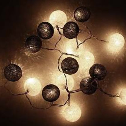 1 Set of 20 LED Black White 5cm Cotton Ball Battery Powered String Lights Xmas Gift Home Wedding Party Bedroom Decoration Outdoor Indoor Table Centrepiece