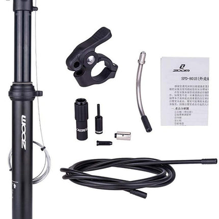 ZOOM SPD-801 Dropper Seatpost Adjustable Height via Thumb Remote Lever - External Cable 31.6 Diameter 100mm Travel