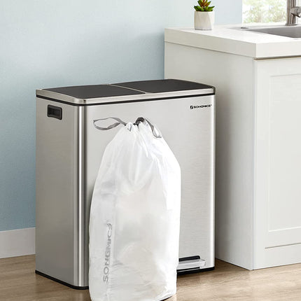 SONGMICS 2-Roll Drawstring Trash Bags Bundle，Suitable for SONGMICS Dual 2 x 30L Rubbish Bin - Leakproof, Strong HDPE, White Garbage Liners