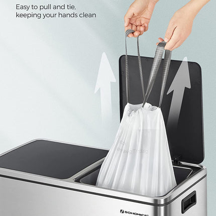 SONGMICS 2-Roll Drawstring Trash Bags Bundle，Suitable for SONGMICS Dual 2 x 30L Rubbish Bin - Leakproof, Strong HDPE, White Garbage Liners