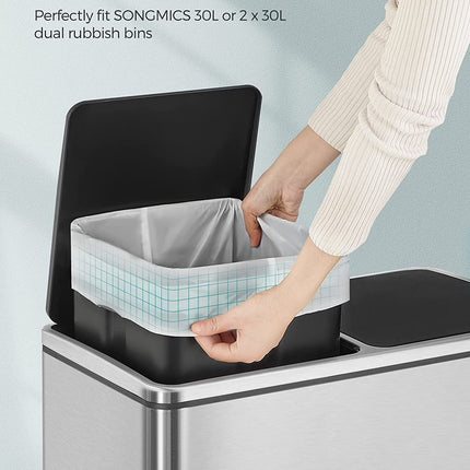 SONGMICS 2-Roll Drawstring Trash Bags Bundle，Suitable for SONGMICS Dual 2 x 30L Rubbish Bin - Leakproof, Strong HDPE, White Garbage Liners