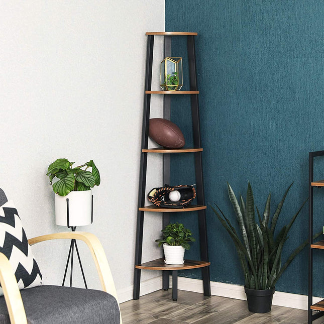 VASAGLE Corner Shelf 5-Tier Industrial Ladder Bookcase