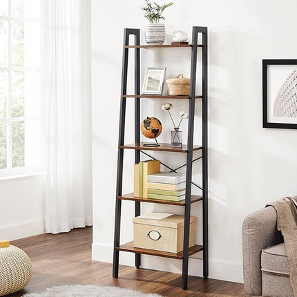 VASAGLE 5 Tiers A-shaped Ladder Storage Shelf Rustic Brown