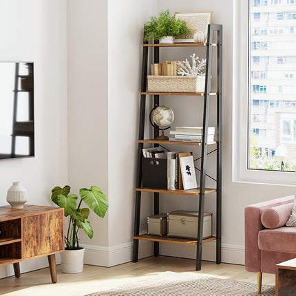 VASAGLE 5 Tiers A-shaped Ladder Storage Shelf Rustic Brown