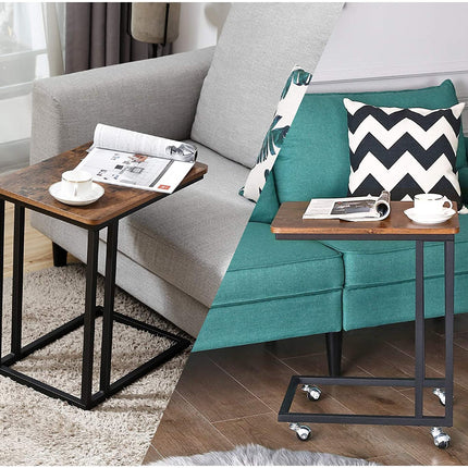 VASAGLE C-Shaped End Table with Steel Frame and Castors